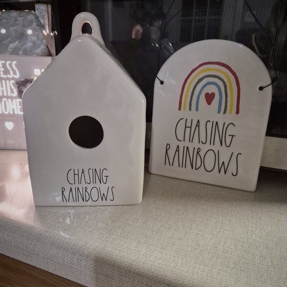 Rae Dunn Other - Rae Dunn Double Sided Chasing Rainbows Ceramic Set - White and Multicolor